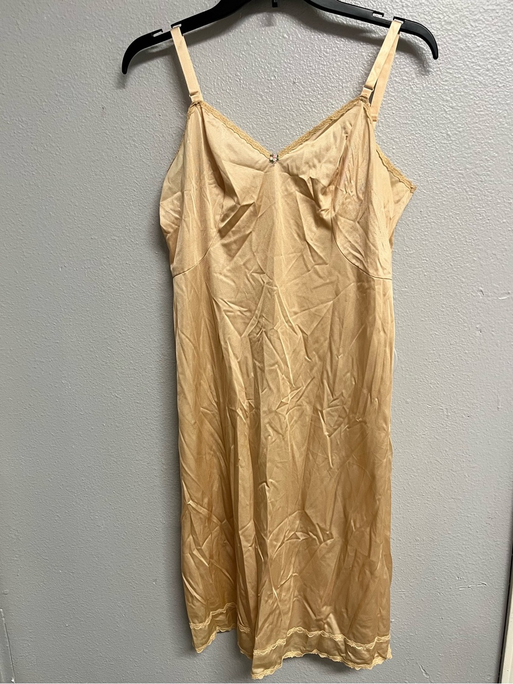 Silky Cream Slip Dress with Lace and Adjustable Straps